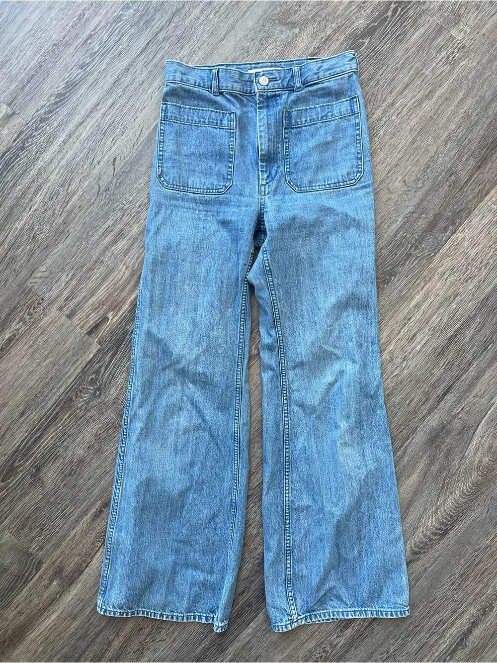 J.W. Anderson x Uniqlo | Flared High Rise Patch Pocket Medium Wash Denim Jeans